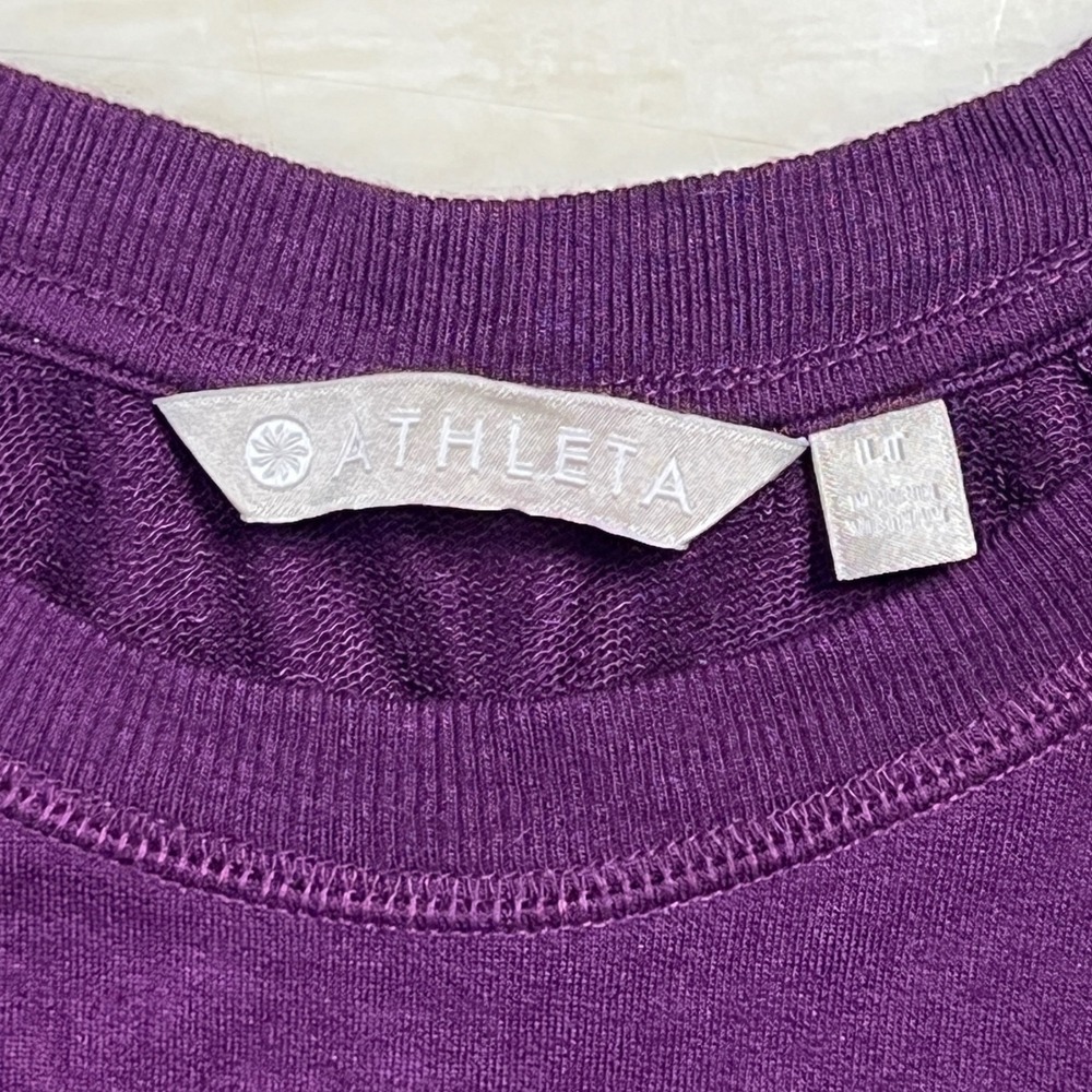 Athleta Purple Tulip Hem Crewneck Sweatshirt Womens Size LT Large Tall Raglan - Picture 2 of 10